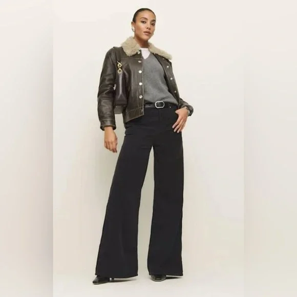 NWT Reformation Women's Eden Corduroy Black Wide-Leg Pants Sz 28 MSRP:$198 - Picture 1 of 8